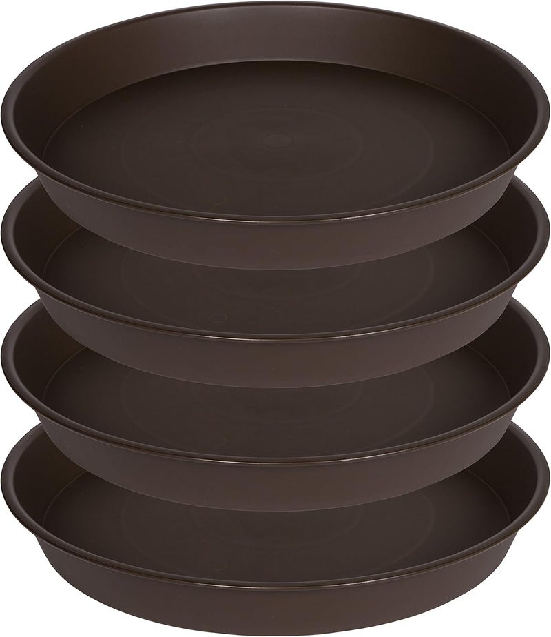 Angde 4 Pack of Plant Saucer 14 inch, Heavy Duty Plastic Plant Saucers 14" Round, Plant Trays for Indoors and Outdoor, Plant Drip Tray for Pot, Flower Saucers for Planter 12-14" (Chocolate Brown) - Image 1